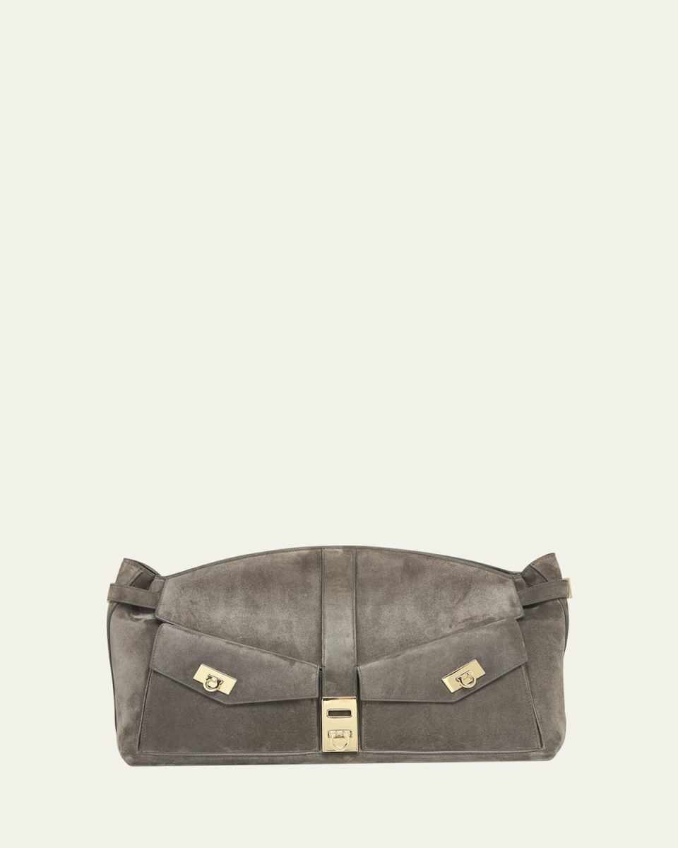 Hug Large Multipocket Suede Pouch Shoulder Bag
